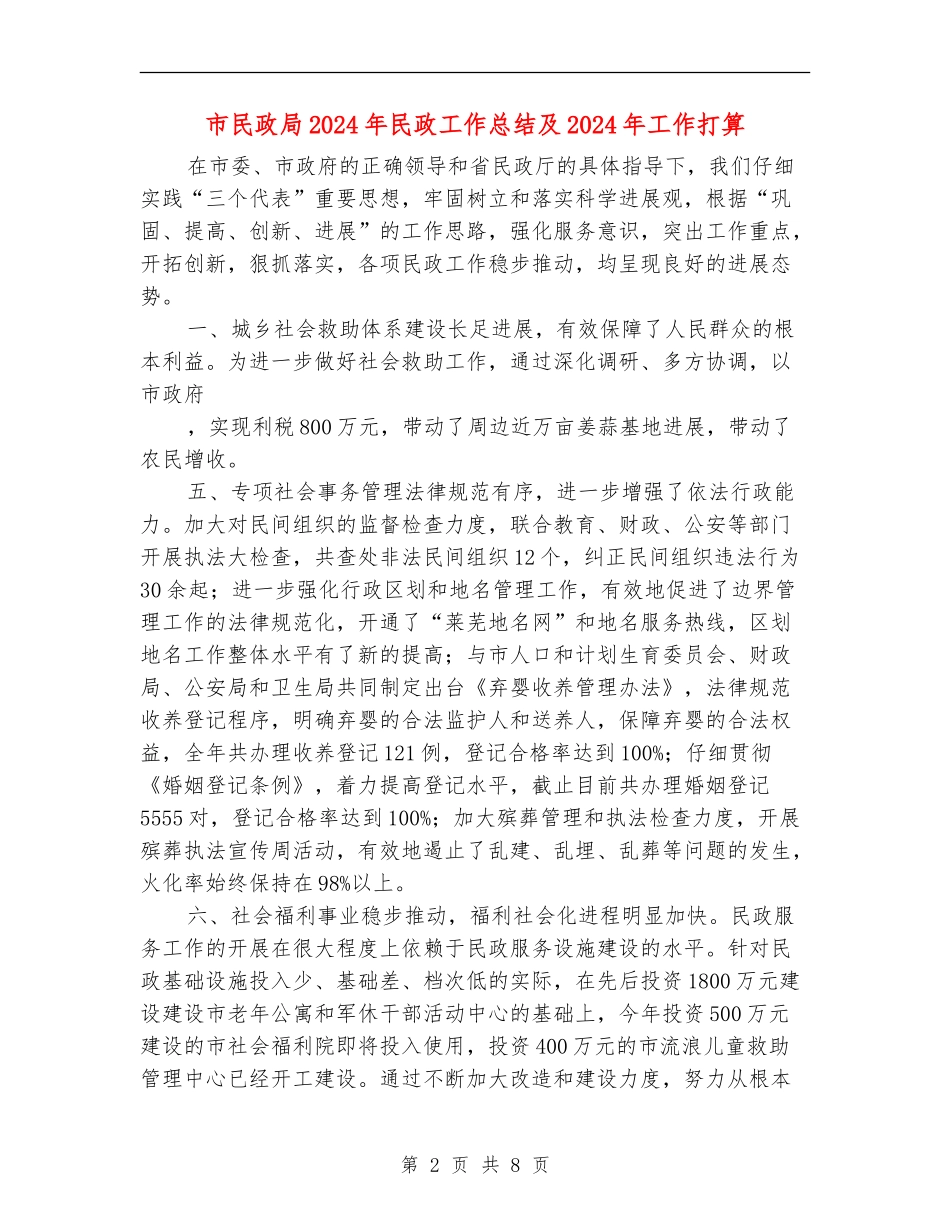 市民政局2024年民政工作总结及2024年工作打算_第2页
