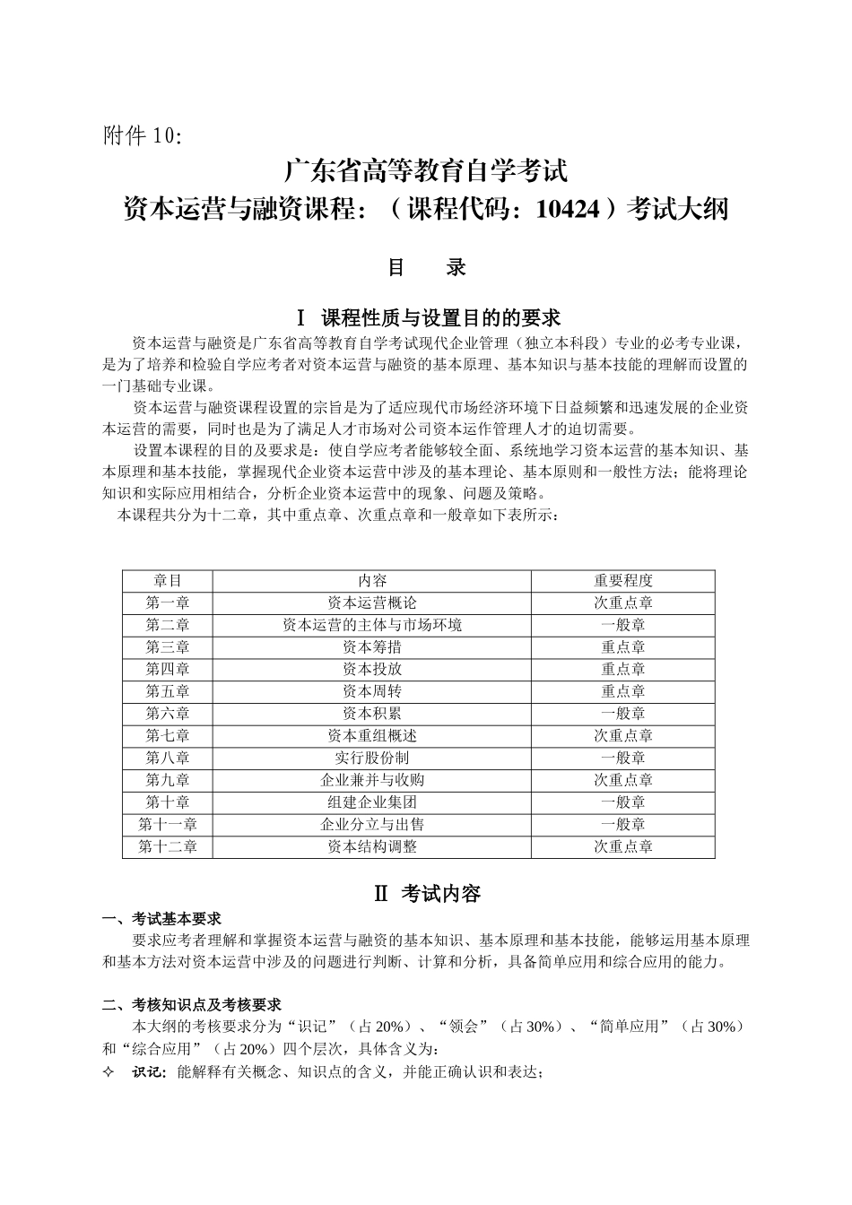 资本运营与融资考纲_第1页