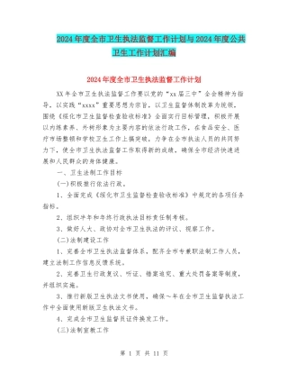 2024年度全市卫生执法监督工作计划与2024年度公共卫生工作计划汇编