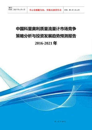 质量流量计市场竞争策略分析与投资发展趋势预测报告