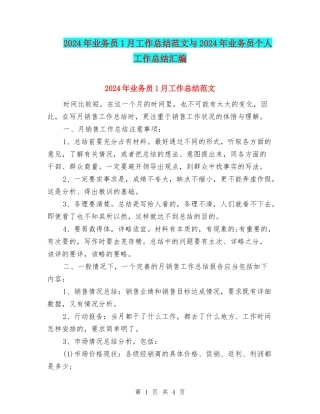 2024年业务员1月工作总结范文与2024年业务员个人工作总结汇编