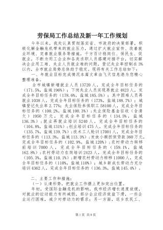 劳保局工作总结及新一年工作规划