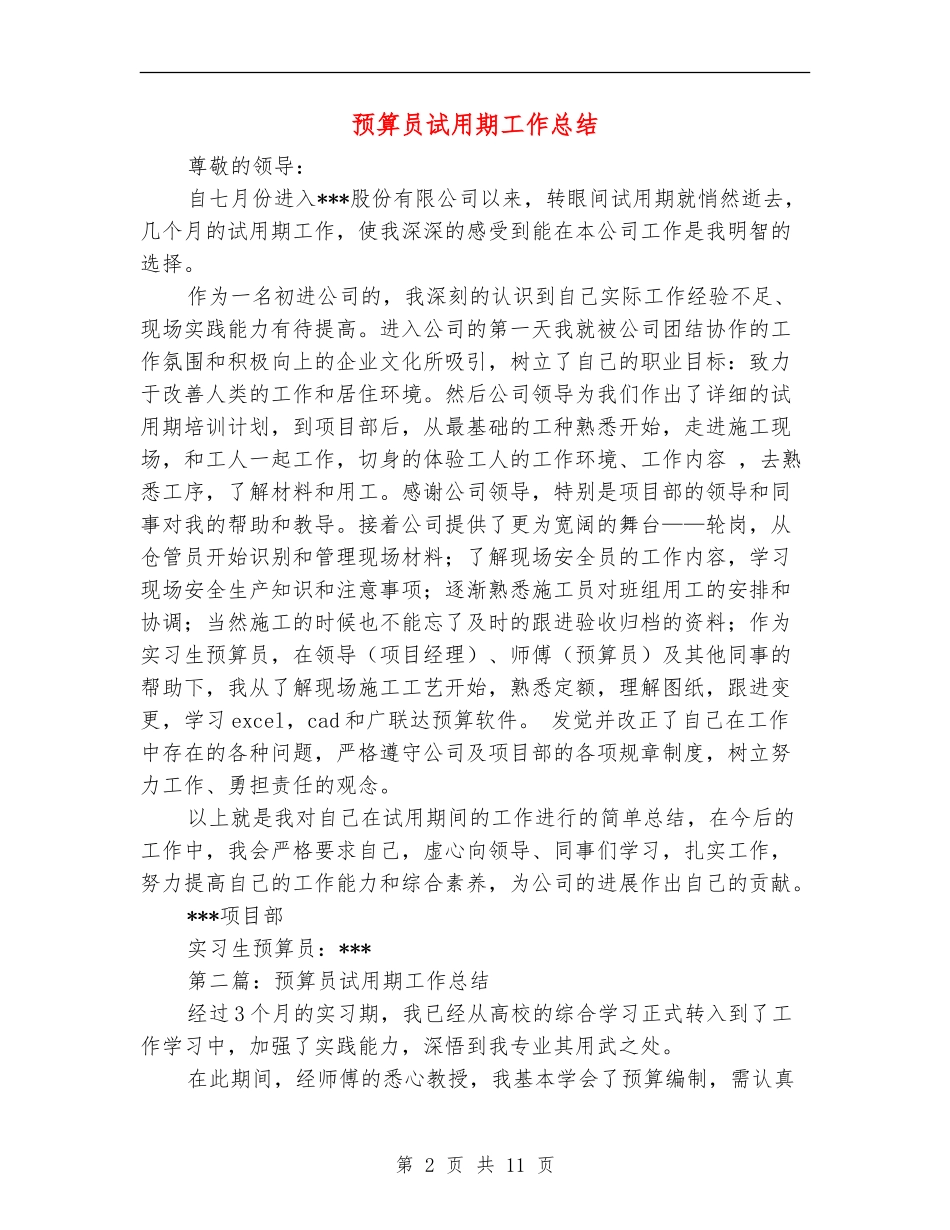 预算员试用期工作总结_第2页