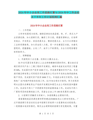 2024年中小企业局工作思路打算与2024年中工作总结及下半年工作计划范例汇编