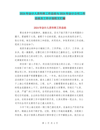 2024年会计人员年终工作总结与2024年会计公司工作总结及工作计划范文汇编