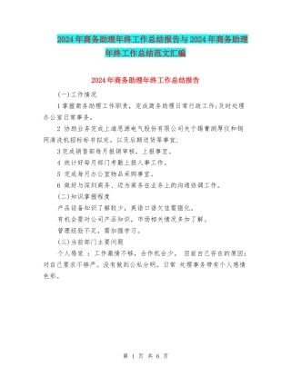 2024年商务助理年终工作总结报告与2024年商务助理年终工作总结范文汇编