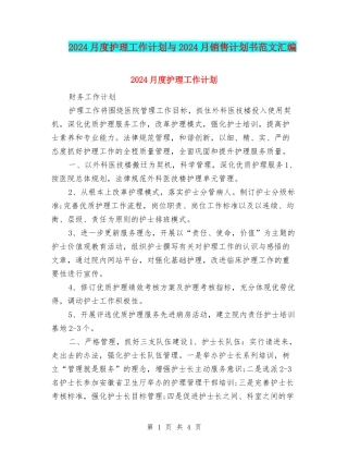 2024月度护理工作计划与2024月销售计划书范文汇编