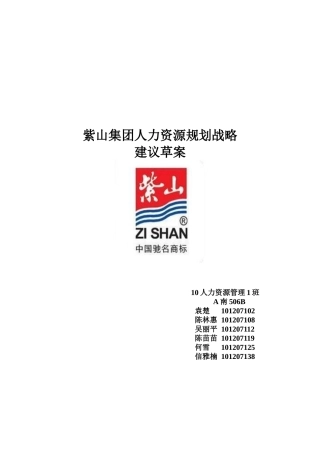 紫山集团人力资源规划战略建议草案