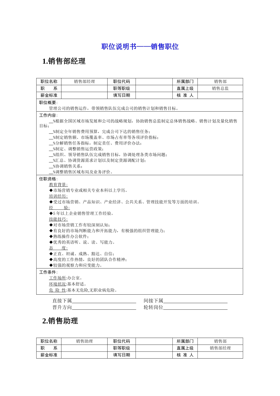 职位说明书——销售职位_第1页
