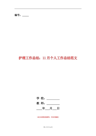 护理工作总结：11月个人工作总结范文
