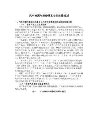 汽车检测与维修专业建设规划-汽车检测与维修专业人才