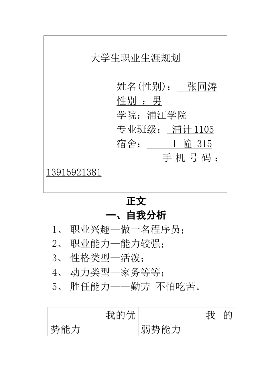 张同涛 职业生涯规划_第1页