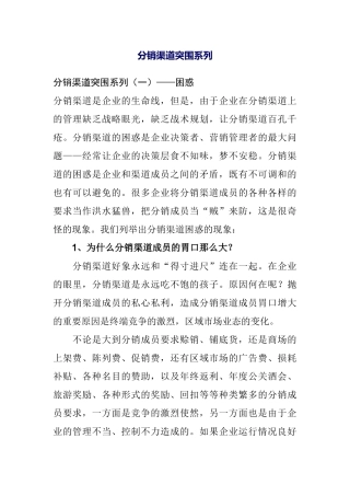 分销渠道突围系列概述