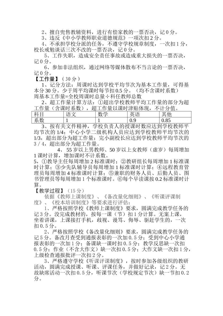 某某小学教职工奖励性绩效工资考核细则_第2页