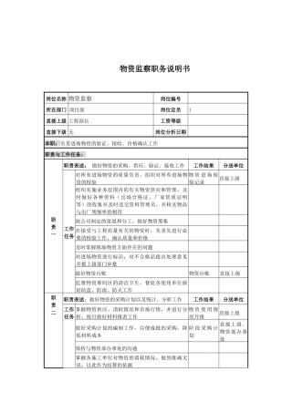 物资监察岗位说明书