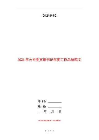 2024年公司党支部书记年度工作总结范文