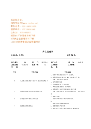 连锁企业收货员岗位职务说明