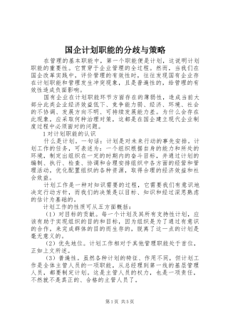 国企计划职能的分歧与策略