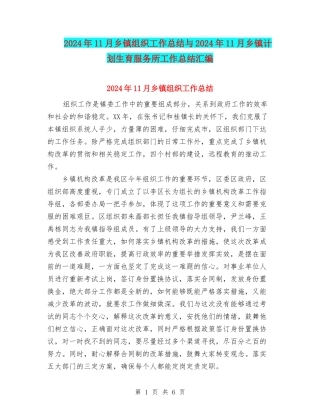 2024年11月乡镇组织工作总结与2024年11月乡镇计划生育服务所工作总结汇编