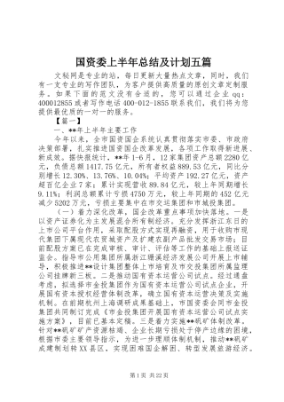 国资委上半年总结及计划五篇