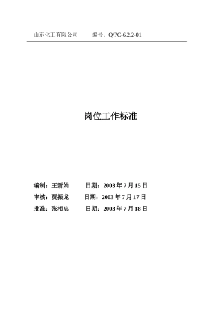 某某公司部门岗位工作标准