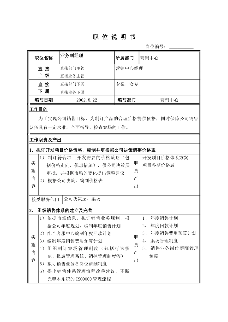职位说明书-营销中心_第2页