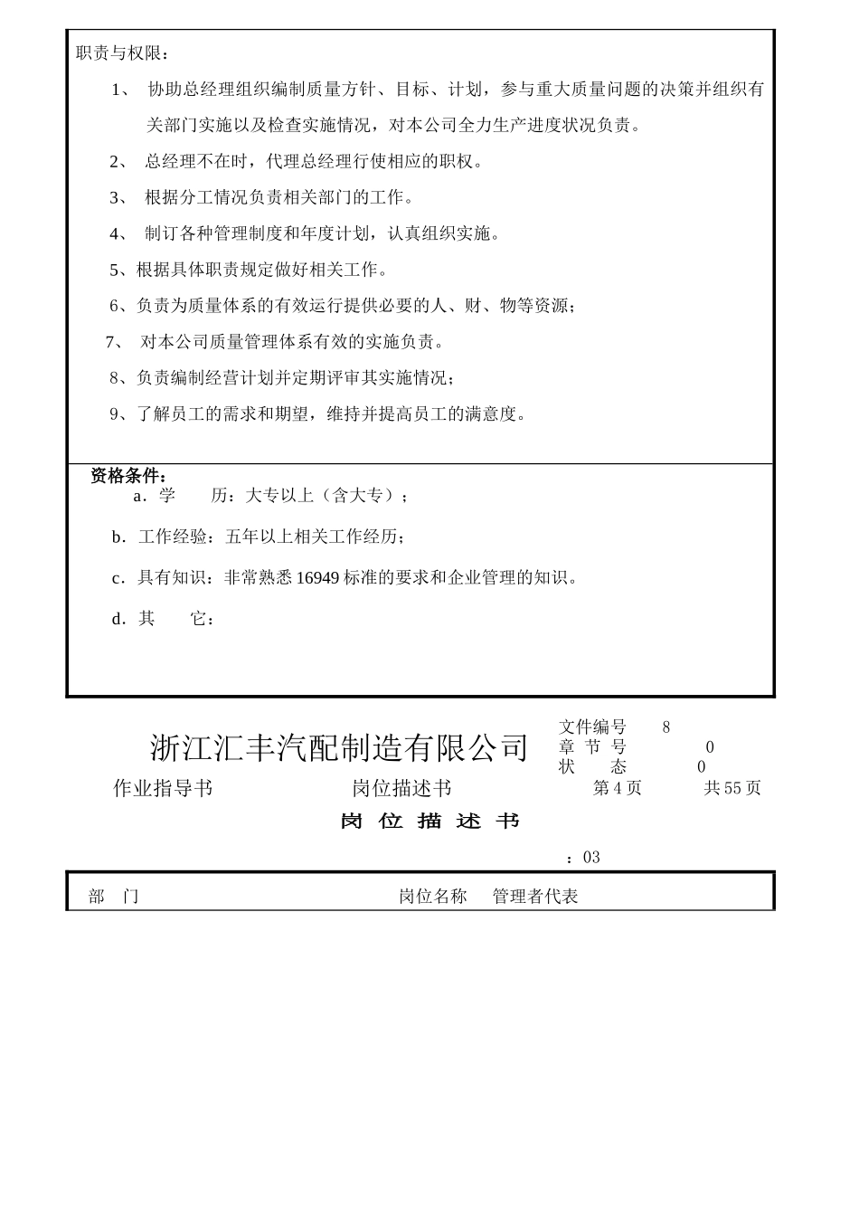 汽配制造各部门岗位描述书_第3页