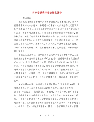 矿产资源秩序检查情况报告