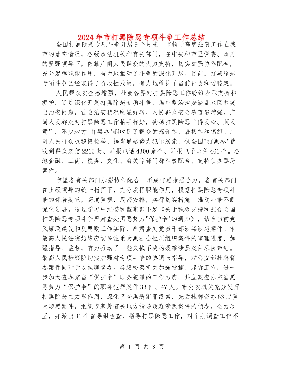 2024年市打黑除恶专项斗争工作总结_第1页