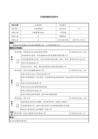 物业公司行政助理职务说明书