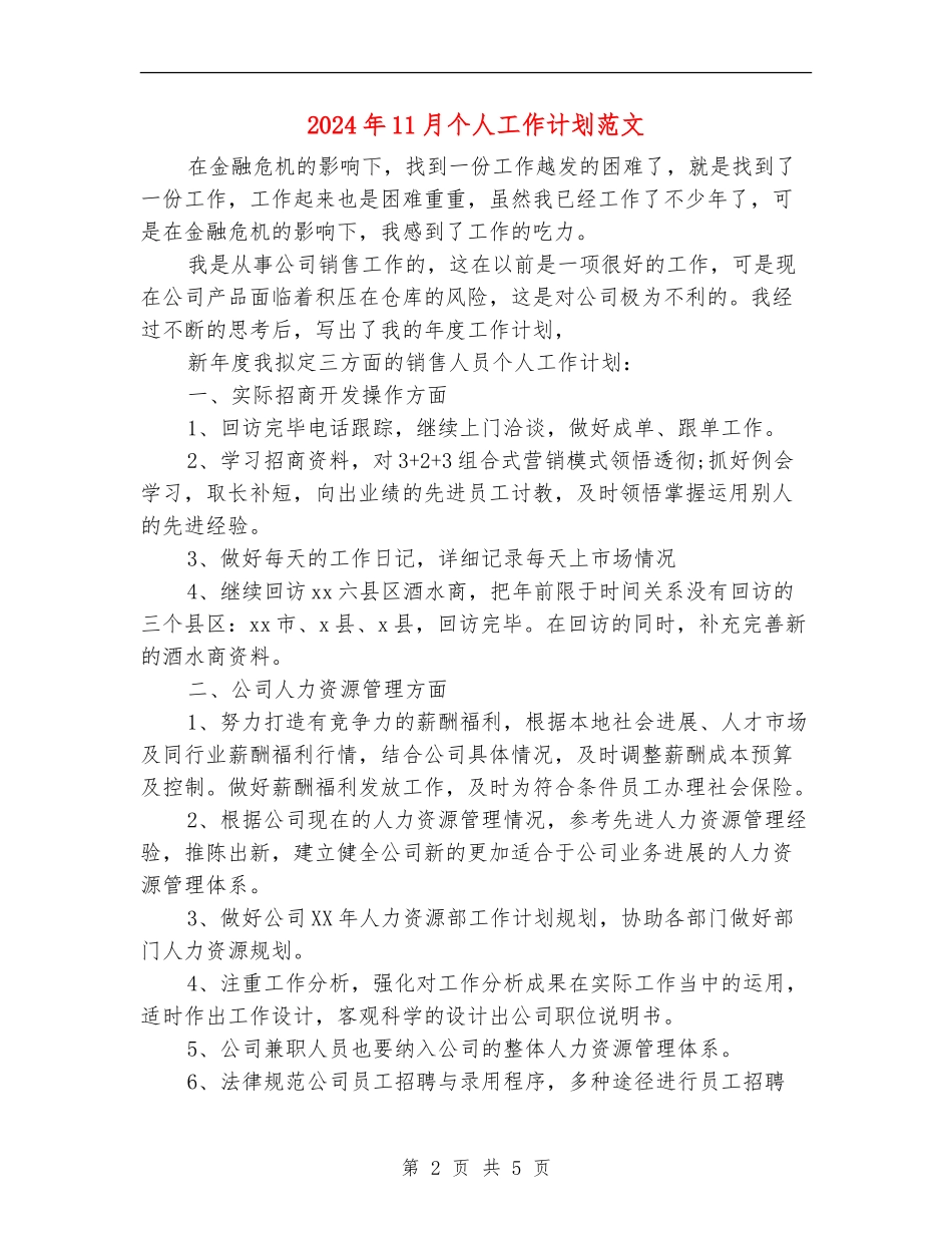 2024年11月个人工作计划范文_第2页