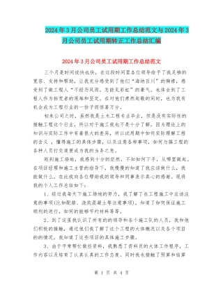 2024年3月公司员工试用期工作总结范文与2024年3月公司员工试用期转正工作总结汇编