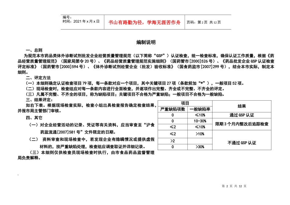 重庆市药品类体外诊断试剂批发企业GSP认证评定细则_第2页