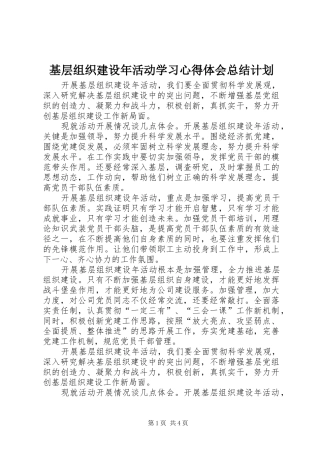 基层组织建设年活动学习心得体会总结计划