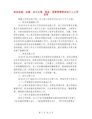 财务快报、决算、会计主管、税务、预算管理等岗位个人工作总结
