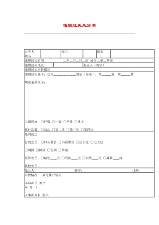 最新人力资源管理工作材料-hr039违规过失处分单