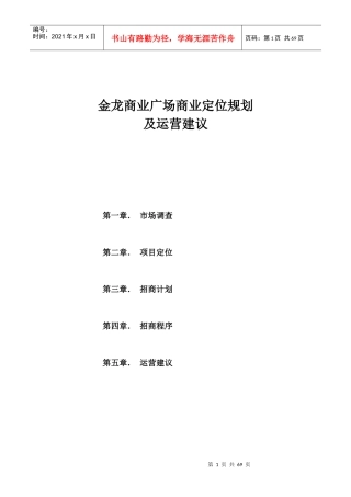 金龙商业广场商业定位规划及运营建议
