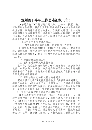 规划委下半年工作思路汇报（市）