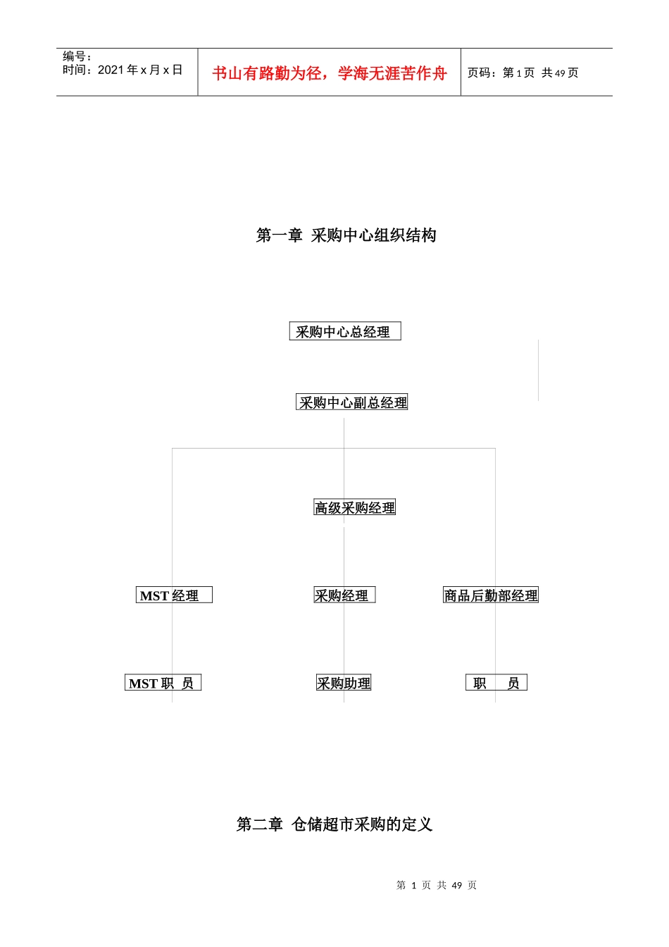 采购管理手册(doc 49)--采购中心组织结构_第1页