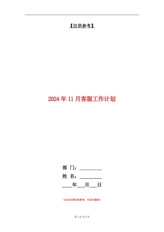 2024年11月客服工作计划