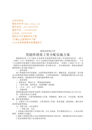 某某小学奖励性绩效工资分配实施方案