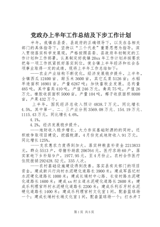 党政办上半年工作总结及下步工作计划