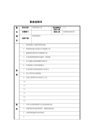 探伤检验专员岗位说明书