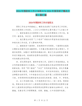 2024年预防科工作计划范文与2024年领导班子整改方案4篇汇编