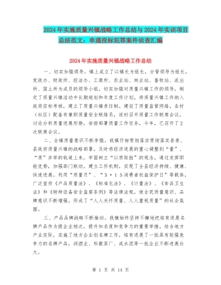 2024年实施质量兴镇战略工作总结与2024年实训项目总结范文：串通投标犯罪案件侦查汇编