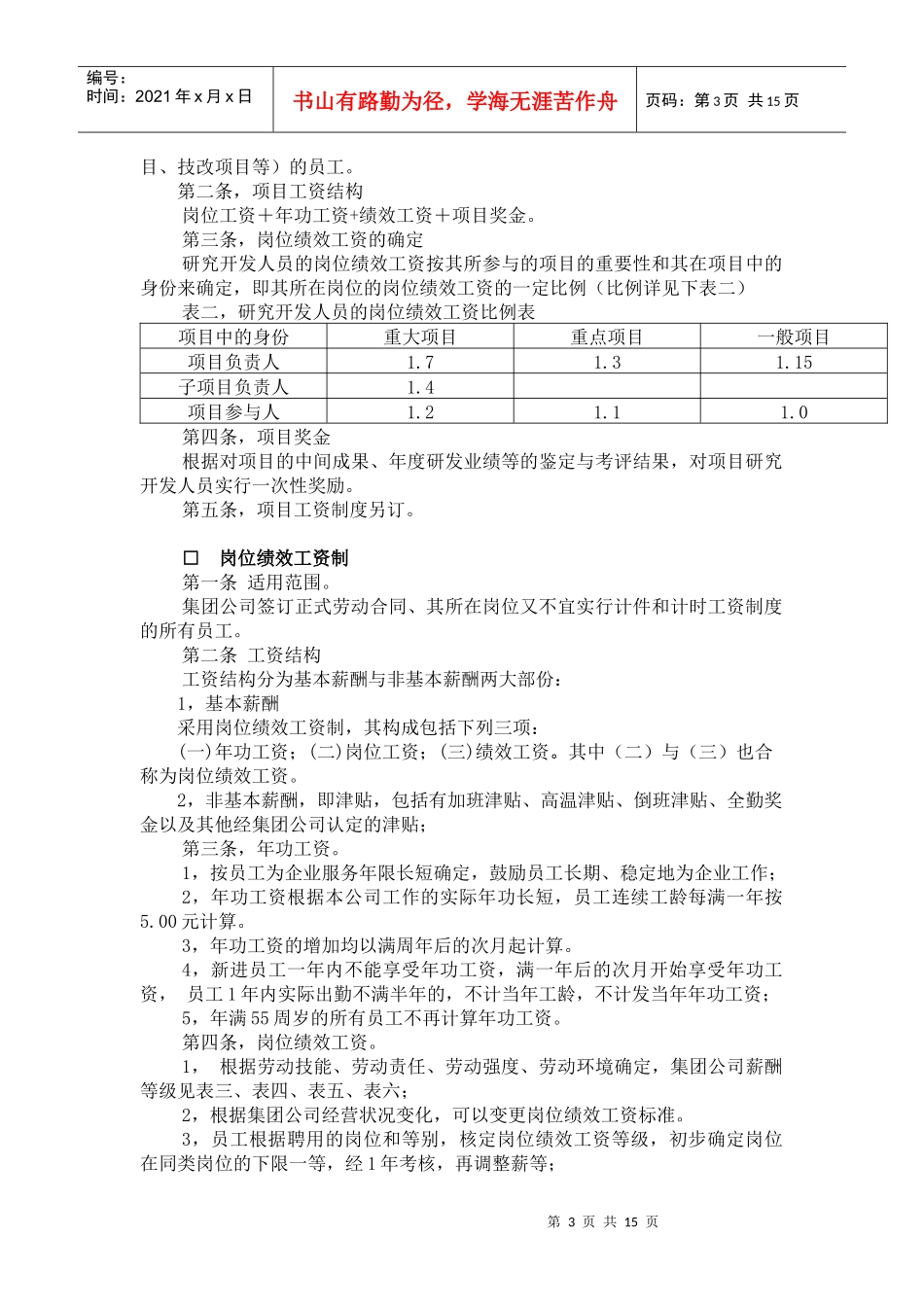 重庆某瓷业股份有限公司薪酬管理制度_第3页