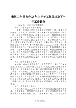 街道工作委员会XX年上半年工作总结及下半年工作计划