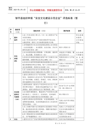 邹平县组织申报“安全文化建设示范企业”评选标准（暂行）