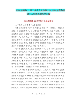 2024年商务11月工作个人总结范文与2024年商务助理个人年终总结范文汇编
