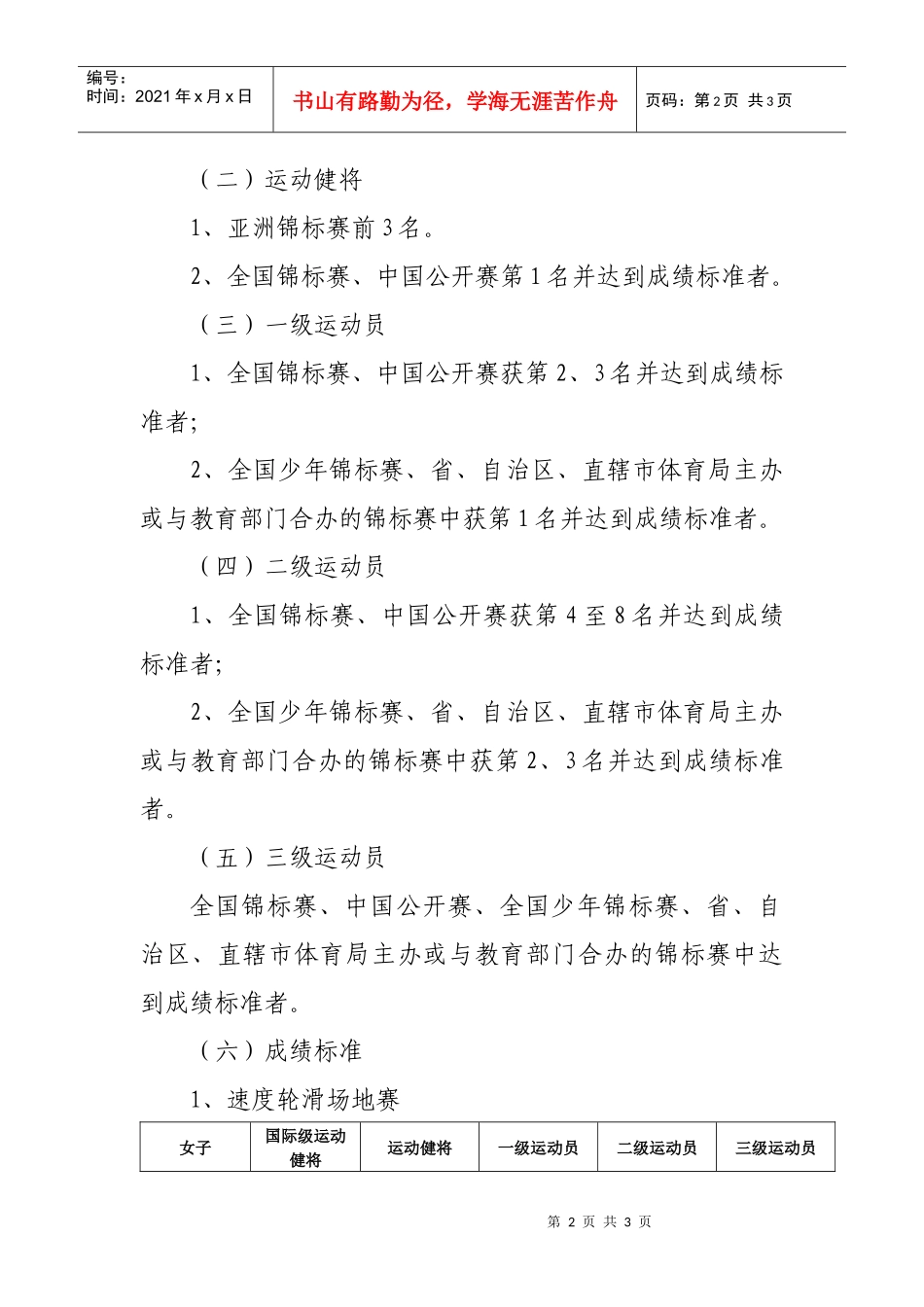 速度轮滑现执行标准与目标标准对照表_第2页